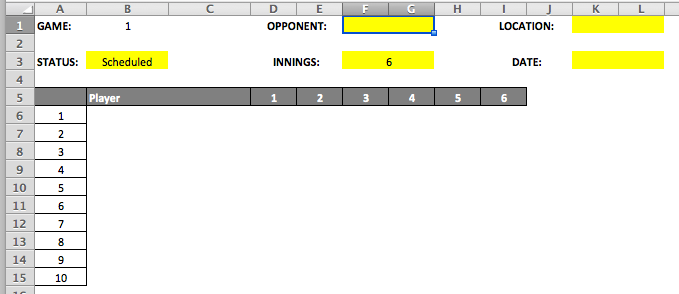 Youth Baseball Lineup Template