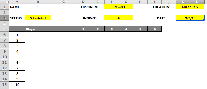 Youth Baseball Lineup Template