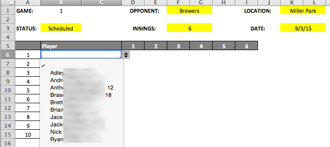 Youth Baseball Lineup Template