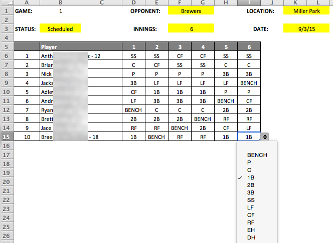 Team Roster Template  Little Miami Youth Baseball